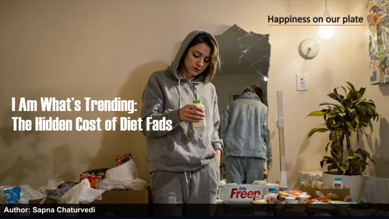 Existing diet-fads cover showing a person beside food products.