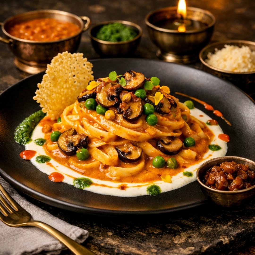 Mutter Mushroom Makhani Pasta